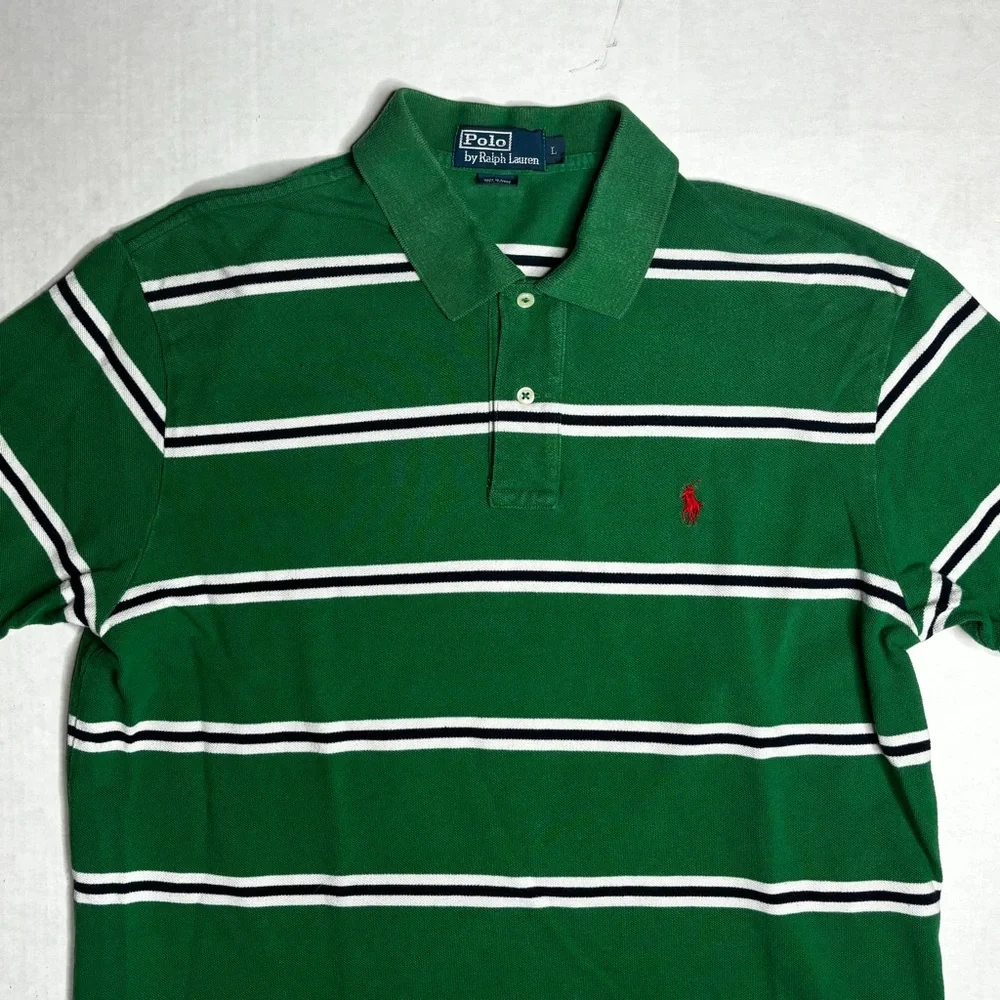Vintage Polo Ralph Lauren Green White Striped Shirt